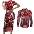 Personalised Saints NAIDOC Week 2024 Couples Matching Short Sleeve Bodycon Dress and Long Sleeve Button Shirt Aussie Aboriginal Art