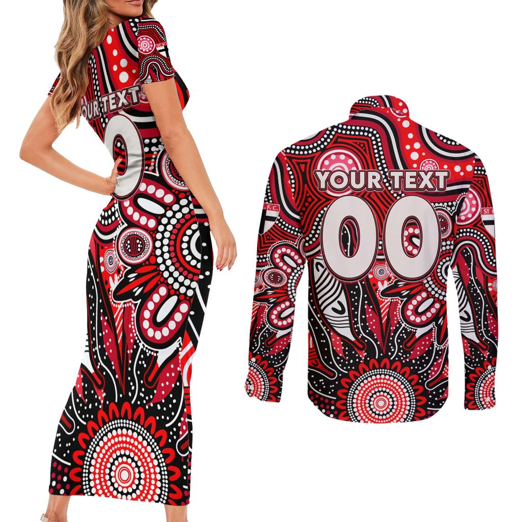 Personalised Saints NAIDOC Week 2024 Couples Matching Short Sleeve Bodycon Dress and Long Sleeve Button Shirt Aussie Aboriginal Art