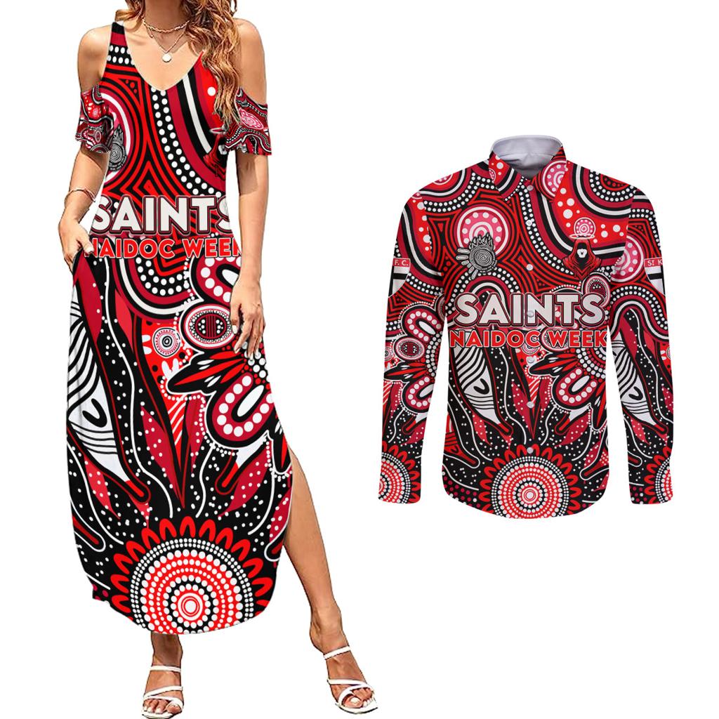 Personalised Saints NAIDOC Week 2024 Couples Matching Summer Maxi Dress and Long Sleeve Button Shirt Aussie Aboriginal Art