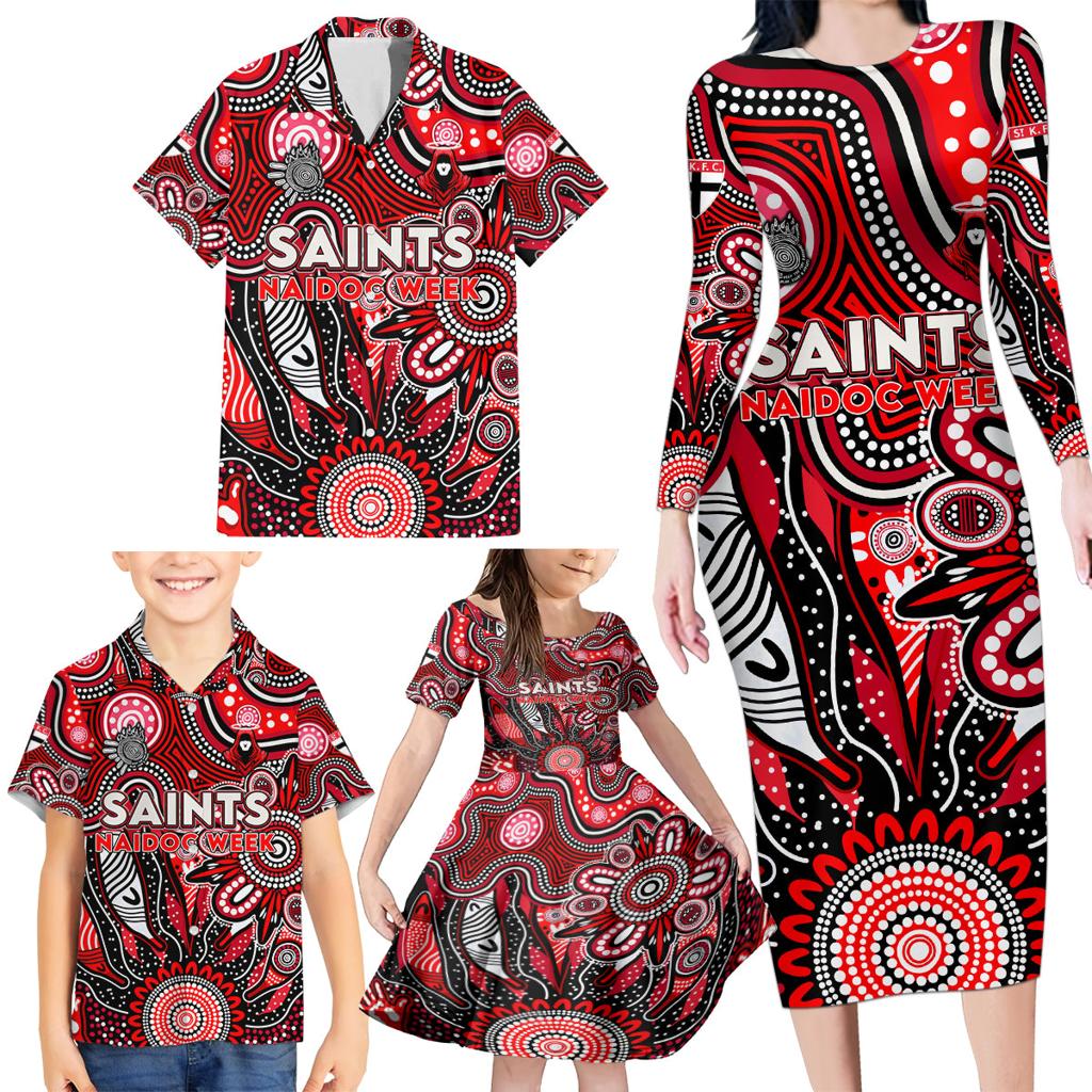 Personalised Saints NAIDOC Week 2024 Family Matching Long Sleeve Bodycon Dress and Hawaiian Shirt Aussie Aboriginal Art