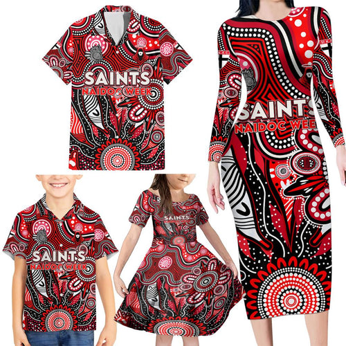 Personalised Saints NAIDOC Week 2024 Family Matching Long Sleeve Bodycon Dress and Hawaiian Shirt Aussie Aboriginal Art
