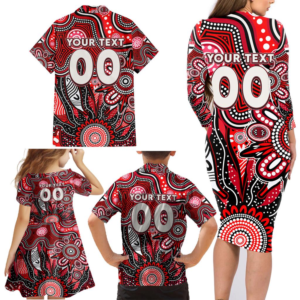Personalised Saints NAIDOC Week 2024 Family Matching Long Sleeve Bodycon Dress and Hawaiian Shirt Aussie Aboriginal Art