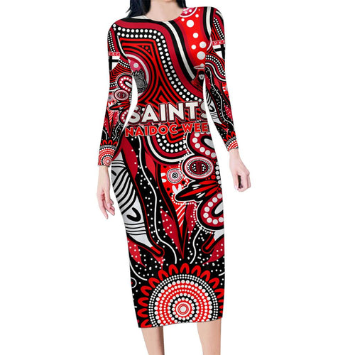 Personalised Saints NAIDOC Week 2024 Family Matching Long Sleeve Bodycon Dress and Hawaiian Shirt Aussie Aboriginal Art