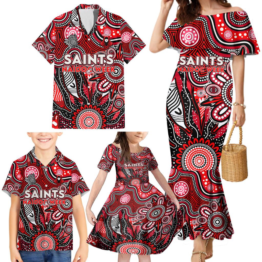 Personalised Saints NAIDOC Week 2024 Family Matching Mermaid Dress and Hawaiian Shirt Aussie Aboriginal Art