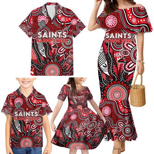 Personalised Saints NAIDOC Week 2024 Family Matching Mermaid Dress and Hawaiian Shirt Aussie Aboriginal Art