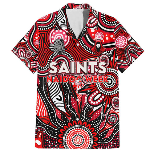 Personalised Saints NAIDOC Week 2024 Family Matching Off The Shoulder Long Sleeve Dress and Hawaiian Shirt Aussie Aboriginal Art