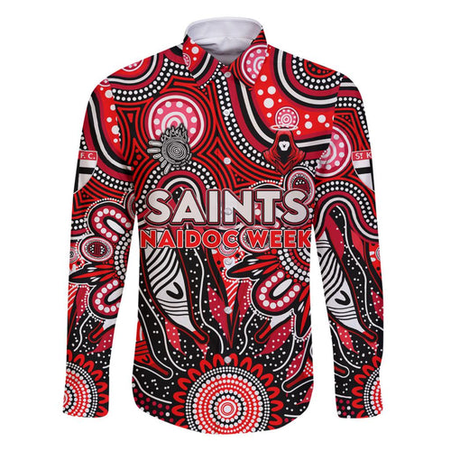 Personalised Saints NAIDOC Week 2024 Family Matching Off The Shoulder Long Sleeve Dress and Hawaiian Shirt Aussie Aboriginal Art