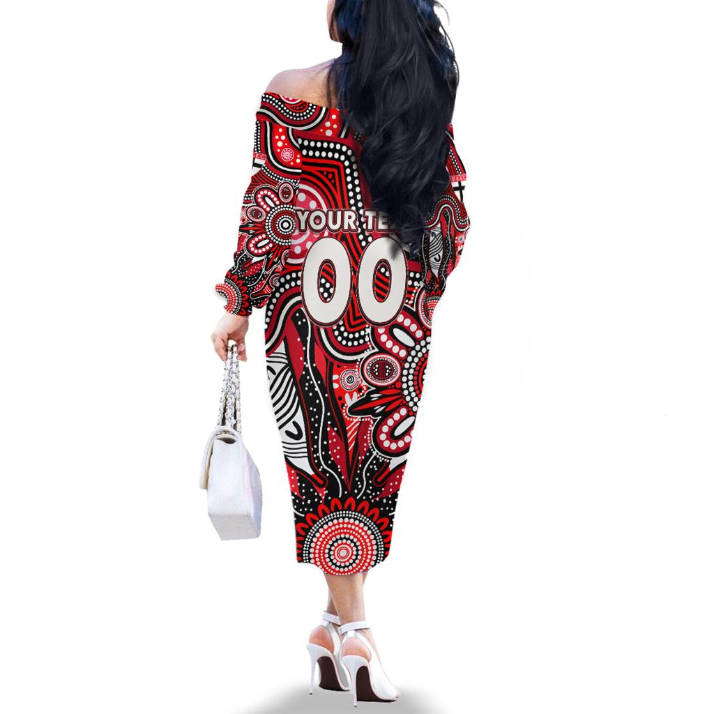 Personalised Saints NAIDOC Week 2024 Family Matching Off The Shoulder Long Sleeve Dress and Hawaiian Shirt Aussie Aboriginal Art
