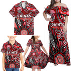 Personalised Saints NAIDOC Week 2024 Family Matching Off Shoulder Maxi Dress and Hawaiian Shirt Aussie Aboriginal Art
