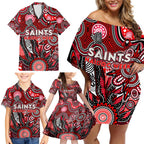 Personalised Saints NAIDOC Week 2024 Family Matching Off Shoulder Short Dress and Hawaiian Shirt Aussie Aboriginal Art