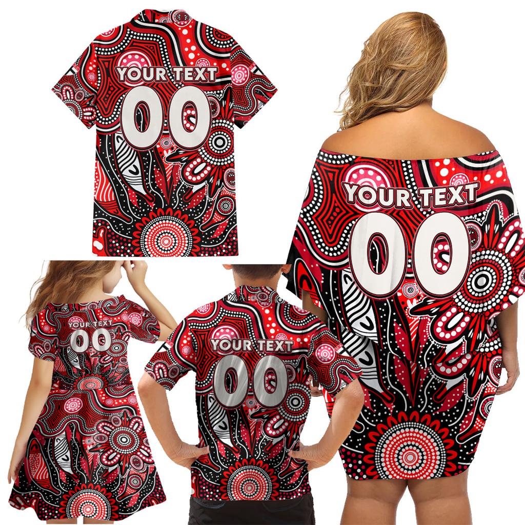 Personalised Saints NAIDOC Week 2024 Family Matching Off Shoulder Short Dress and Hawaiian Shirt Aussie Aboriginal Art