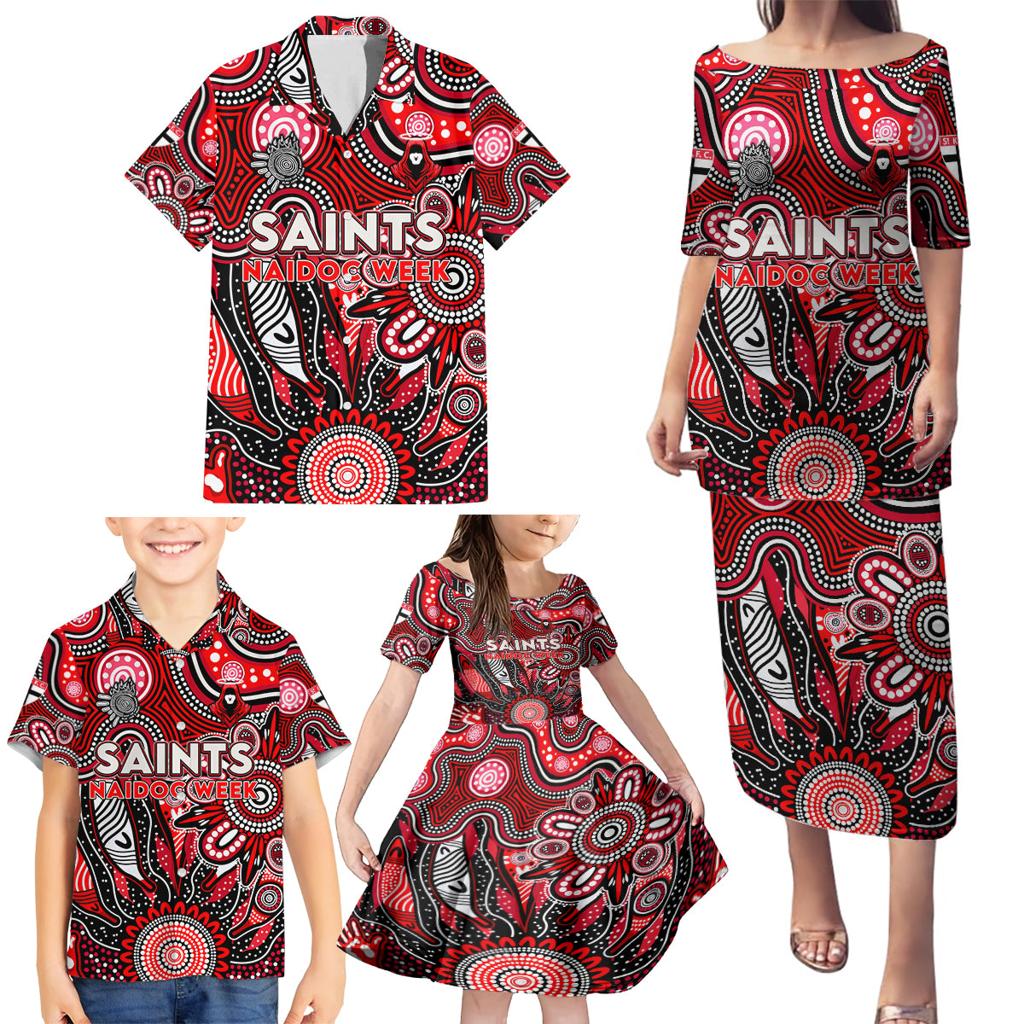 Personalised Saints NAIDOC Week 2024 Family Matching Puletasi and Hawaiian Shirt Aussie Aboriginal Art