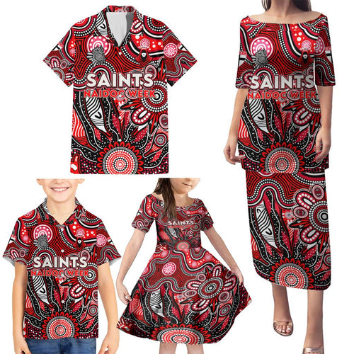 Personalised Saints NAIDOC Week 2024 Family Matching Puletasi and Hawaiian Shirt Aussie Aboriginal Art