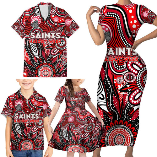 Personalised Saints NAIDOC Week 2024 Family Matching Short Sleeve Bodycon Dress and Hawaiian Shirt Aussie Aboriginal Art
