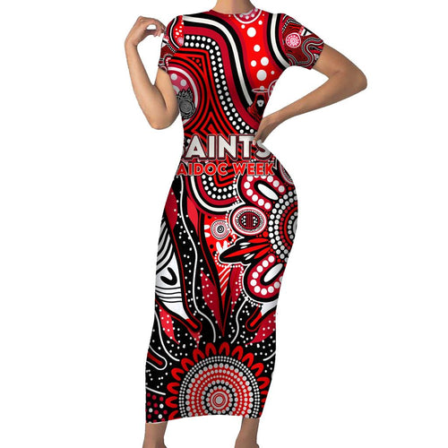 Personalised Saints NAIDOC Week 2024 Family Matching Short Sleeve Bodycon Dress and Hawaiian Shirt Aussie Aboriginal Art