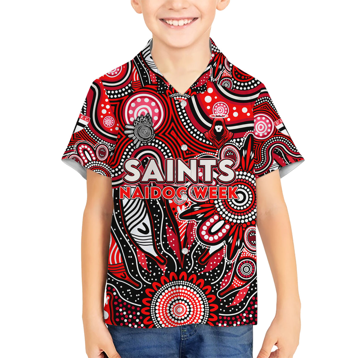 Personalised Saints NAIDOC Week 2024 Kid Hawaiian Shirt Aussie Aboriginal Art