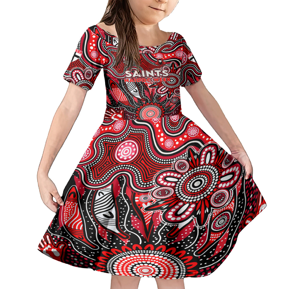 Personalised Saints NAIDOC Week 2024 Kid Short Sleeve Dress Aussie Aboriginal Art