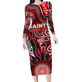 Personalised Saints NAIDOC Week 2024 Long Sleeve Bodycon Dress Aussie Aboriginal Art