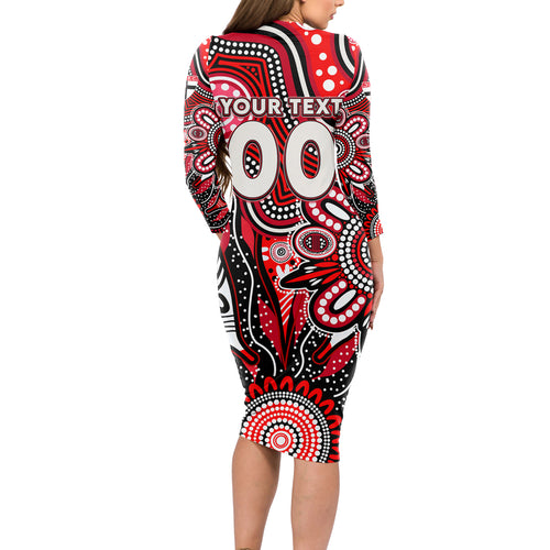 Personalised Saints NAIDOC Week 2024 Long Sleeve Bodycon Dress Aussie Aboriginal Art
