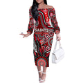 Personalised Saints NAIDOC Week 2024 Off The Shoulder Long Sleeve Dress Aussie Aboriginal Art