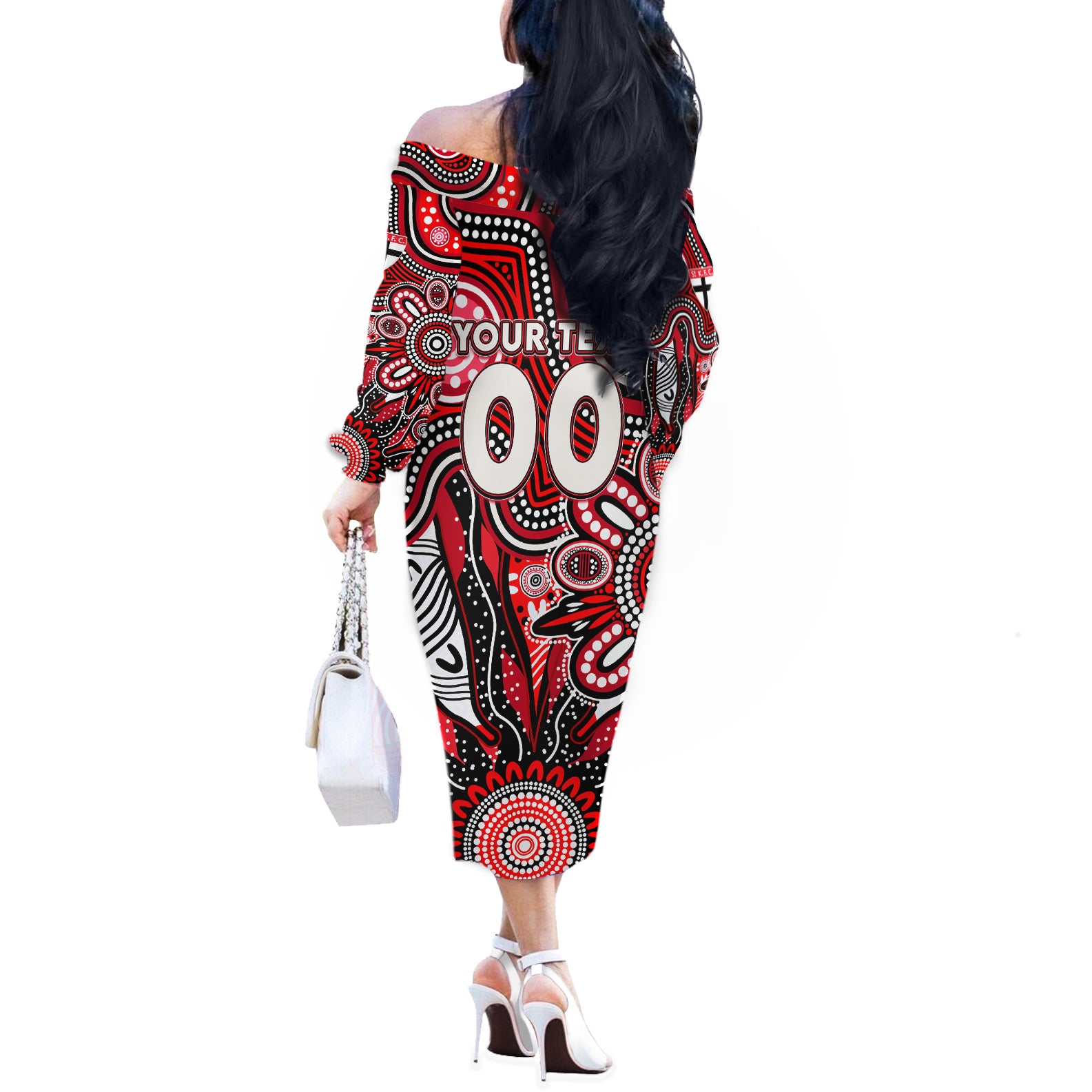 Personalised Saints NAIDOC Week 2024 Off The Shoulder Long Sleeve Dress Aussie Aboriginal Art