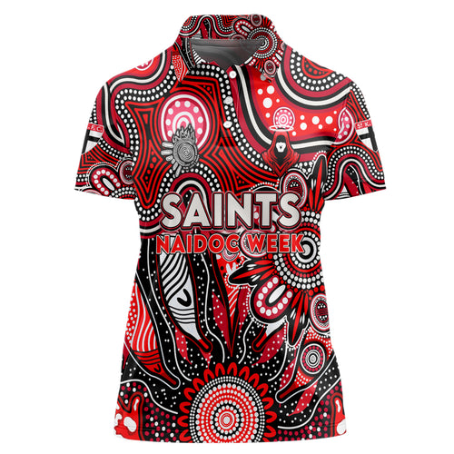 Personalised Saints NAIDOC Week 2024 Women Polo Shirt Aussie Aboriginal Art