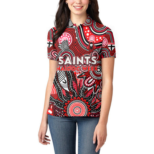 Personalised Saints NAIDOC Week 2024 Women Polo Shirt Aussie Aboriginal Art