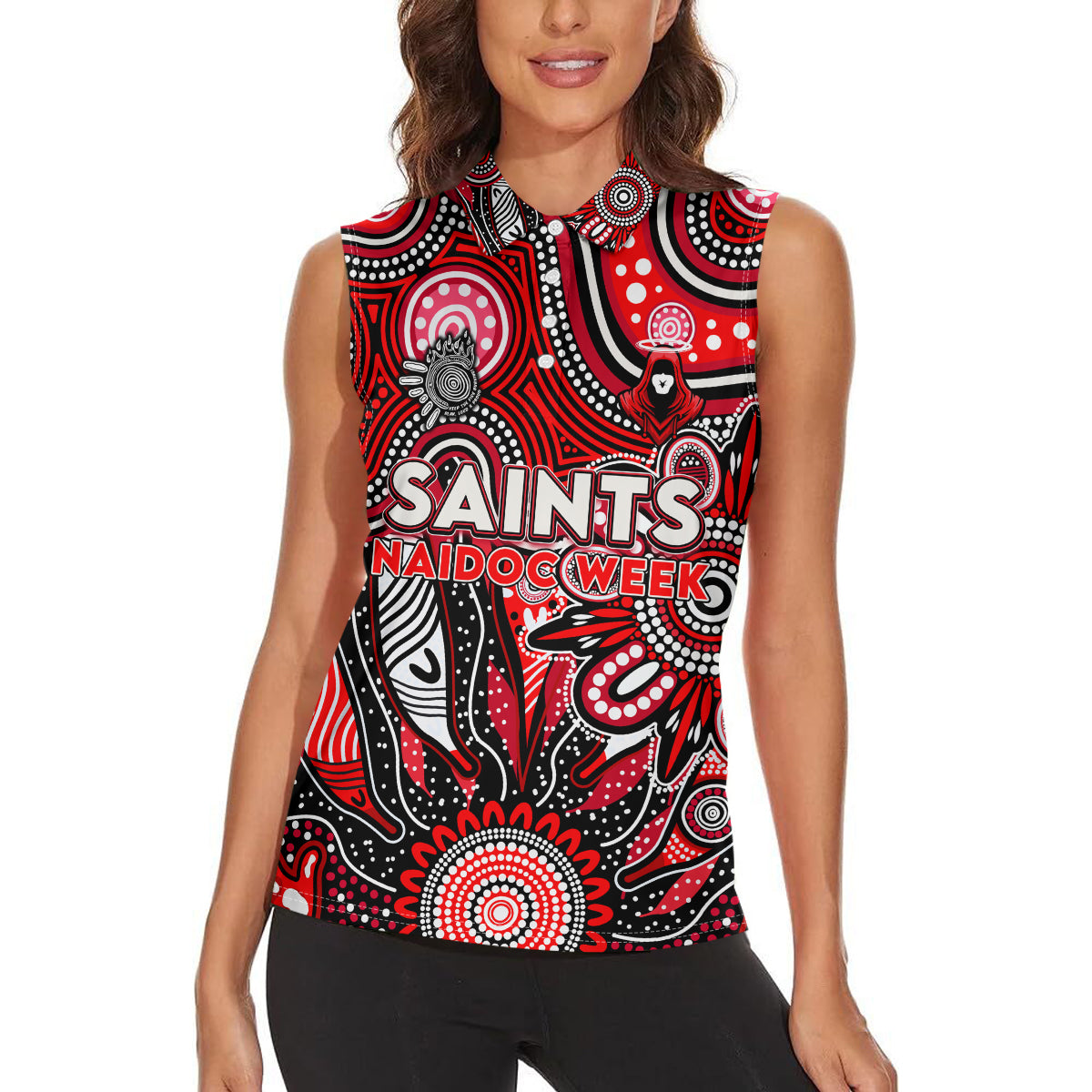 Personalised Saints NAIDOC Week 2024 Women Sleeveless Polo Shirt Aussie Aboriginal Art