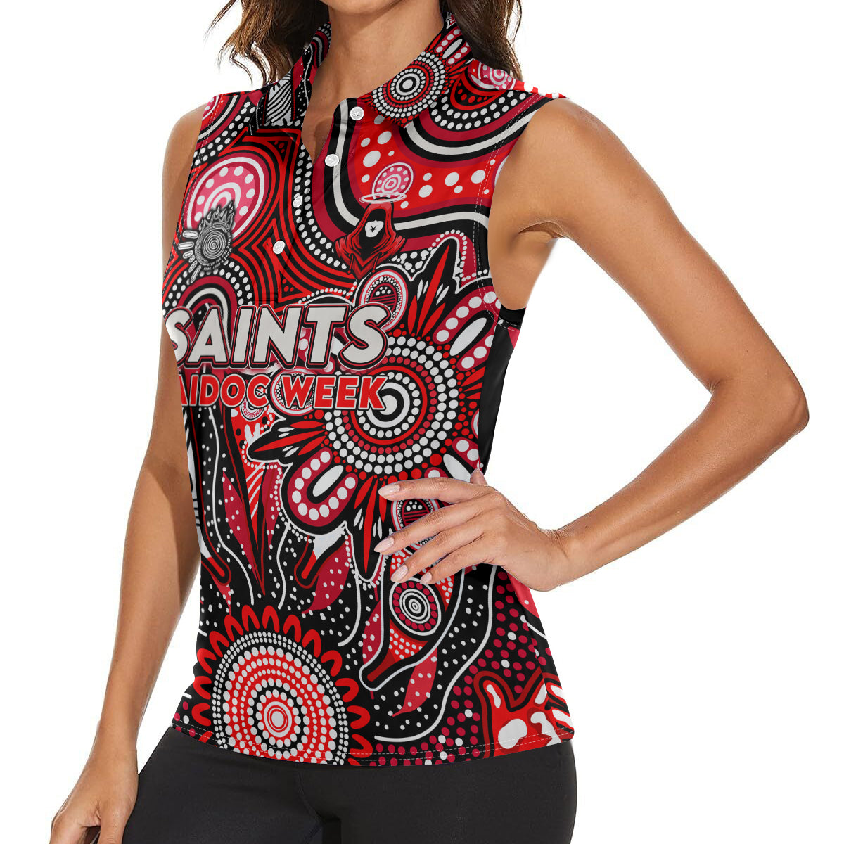 Personalised Saints NAIDOC Week 2024 Women Sleeveless Polo Shirt Aussie Aboriginal Art