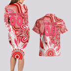 Personalised Swans NAIDOC Week 2024 Couples Matching Long Sleeve Bodycon Dress and Hawaiian Shirt Aussie Aboriginal Art