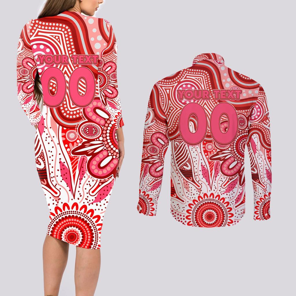 Personalised Swans NAIDOC Week 2024 Couples Matching Long Sleeve Bodycon Dress and Long Sleeve Button Shirt Aussie Aboriginal Art