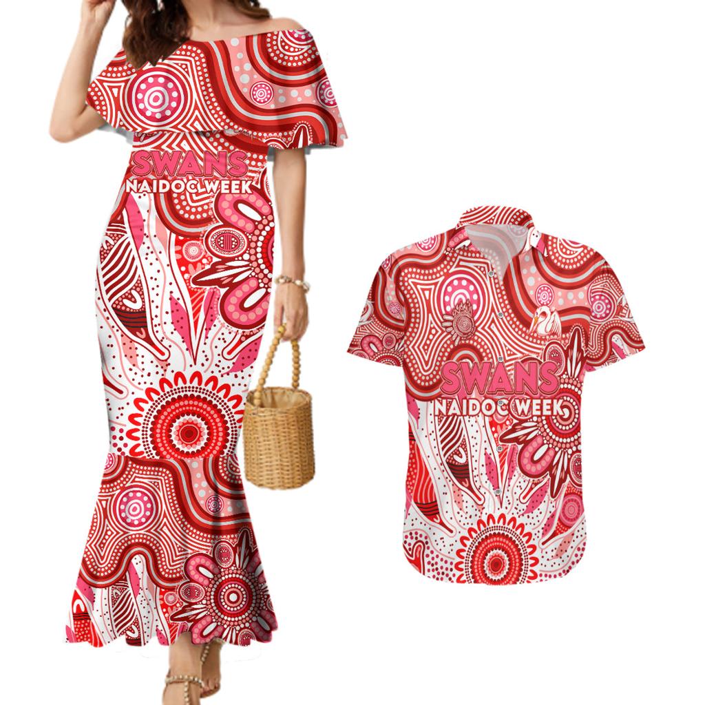 Personalised Swans NAIDOC Week 2024 Couples Matching Mermaid Dress and Hawaiian Shirt Aussie Aboriginal Art