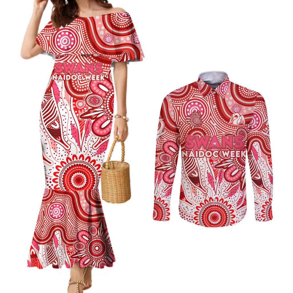 Personalised Swans NAIDOC Week 2024 Couples Matching Mermaid Dress and Long Sleeve Button Shirt Aussie Aboriginal Art
