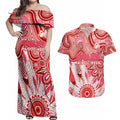 Personalised Swans NAIDOC Week 2024 Couples Matching Off Shoulder Maxi Dress and Hawaiian Shirt Aussie Aboriginal Art