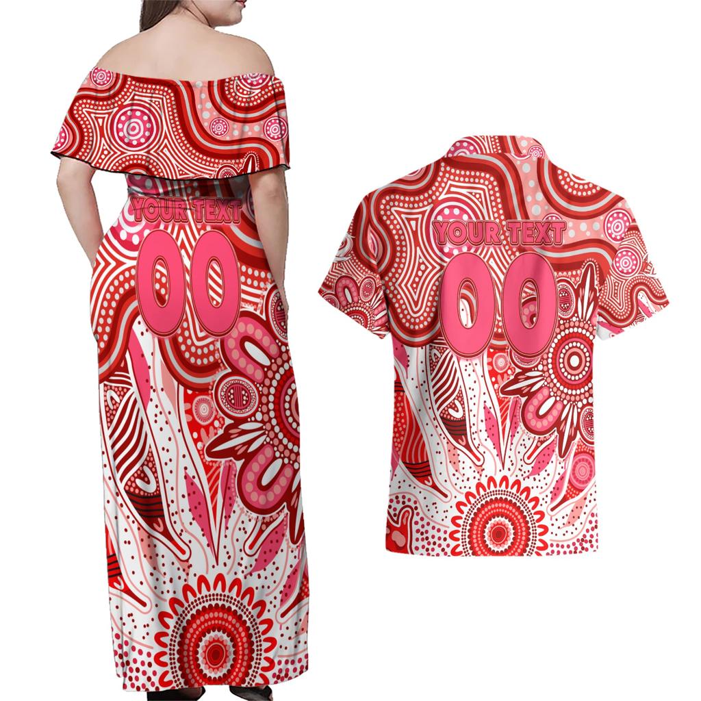 Personalised Swans NAIDOC Week 2024 Couples Matching Off Shoulder Maxi Dress and Hawaiian Shirt Aussie Aboriginal Art