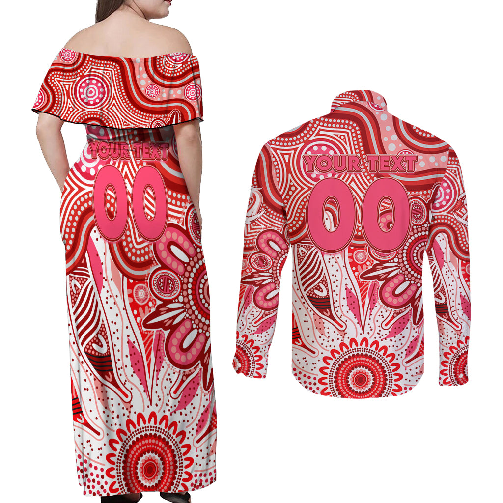 Personalised Swans NAIDOC Week 2024 Couples Matching Off Shoulder Maxi Dress and Long Sleeve Button Shirt Aussie Aboriginal Art