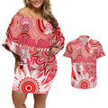 Personalised Swans NAIDOC Week 2024 Couples Matching Off Shoulder Short Dress and Hawaiian Shirt Aussie Aboriginal Art