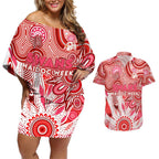 Personalised Swans NAIDOC Week 2024 Couples Matching Off Shoulder Short Dress and Hawaiian Shirt Aussie Aboriginal Art