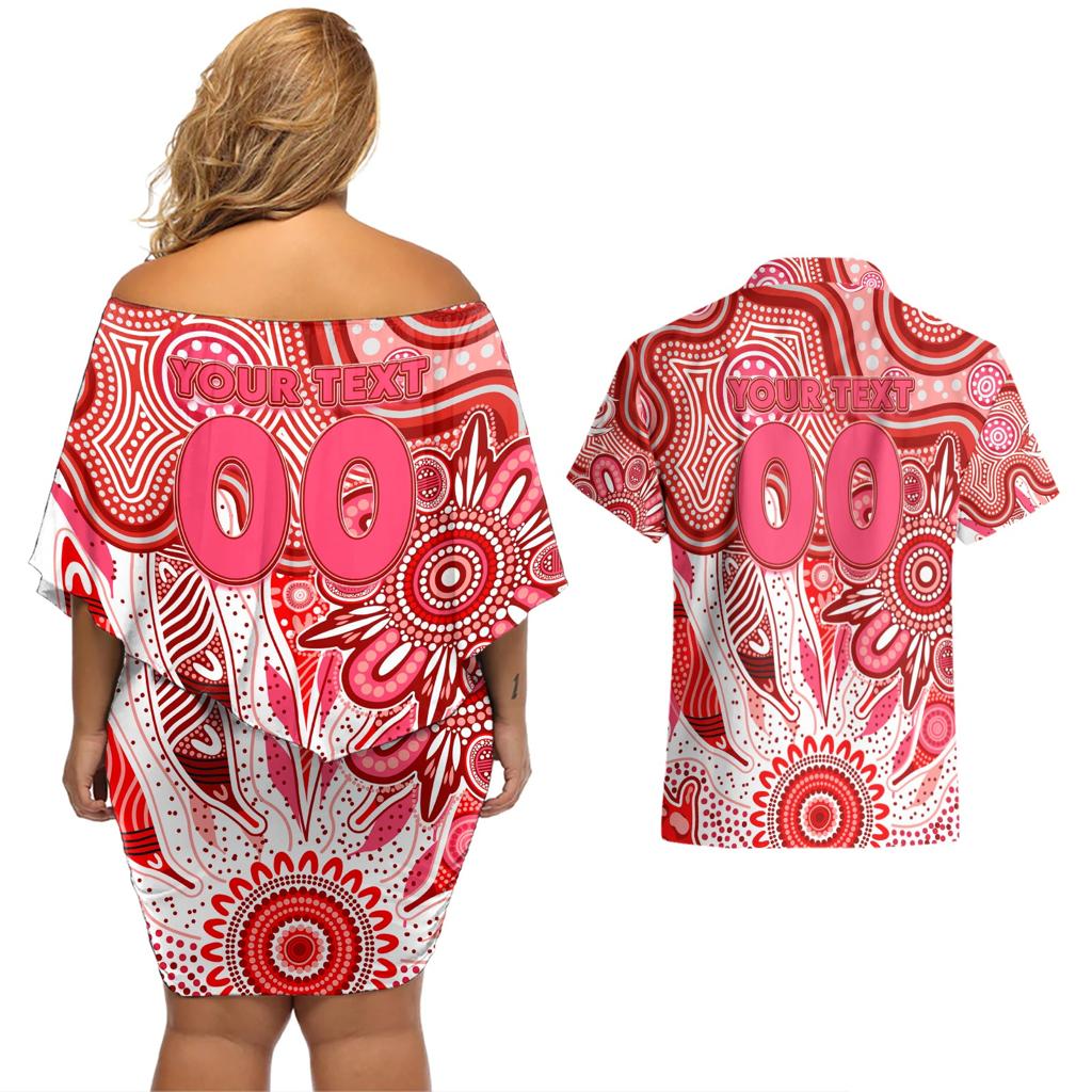 Personalised Swans NAIDOC Week 2024 Couples Matching Off Shoulder Short Dress and Hawaiian Shirt Aussie Aboriginal Art