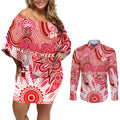 Personalised Swans NAIDOC Week 2024 Couples Matching Off Shoulder Short Dress and Long Sleeve Button Shirt Aussie Aboriginal Art