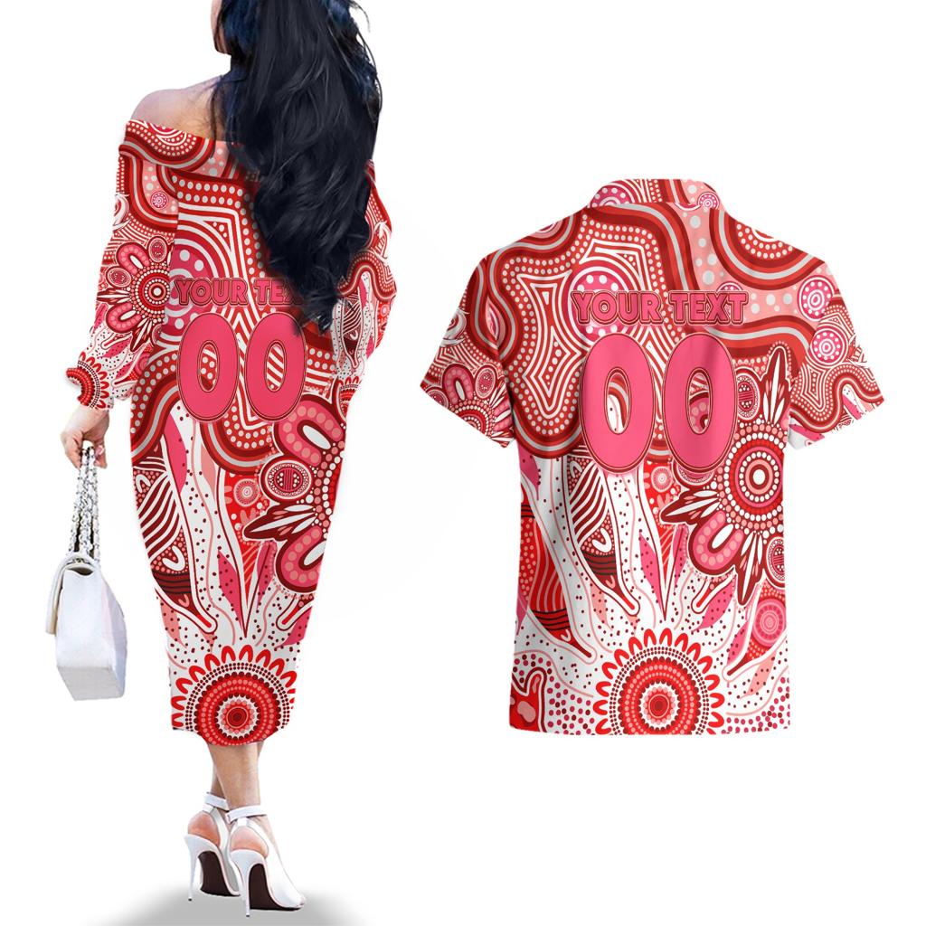 Personalised Swans NAIDOC Week 2024 Couples Matching Off The Shoulder Long Sleeve Dress and Hawaiian Shirt Aussie Aboriginal Art