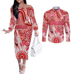 Personalised Swans NAIDOC Week 2024 Couples Matching Off The Shoulder Long Sleeve Dress and Long Sleeve Button Shirt Aussie Aboriginal Art