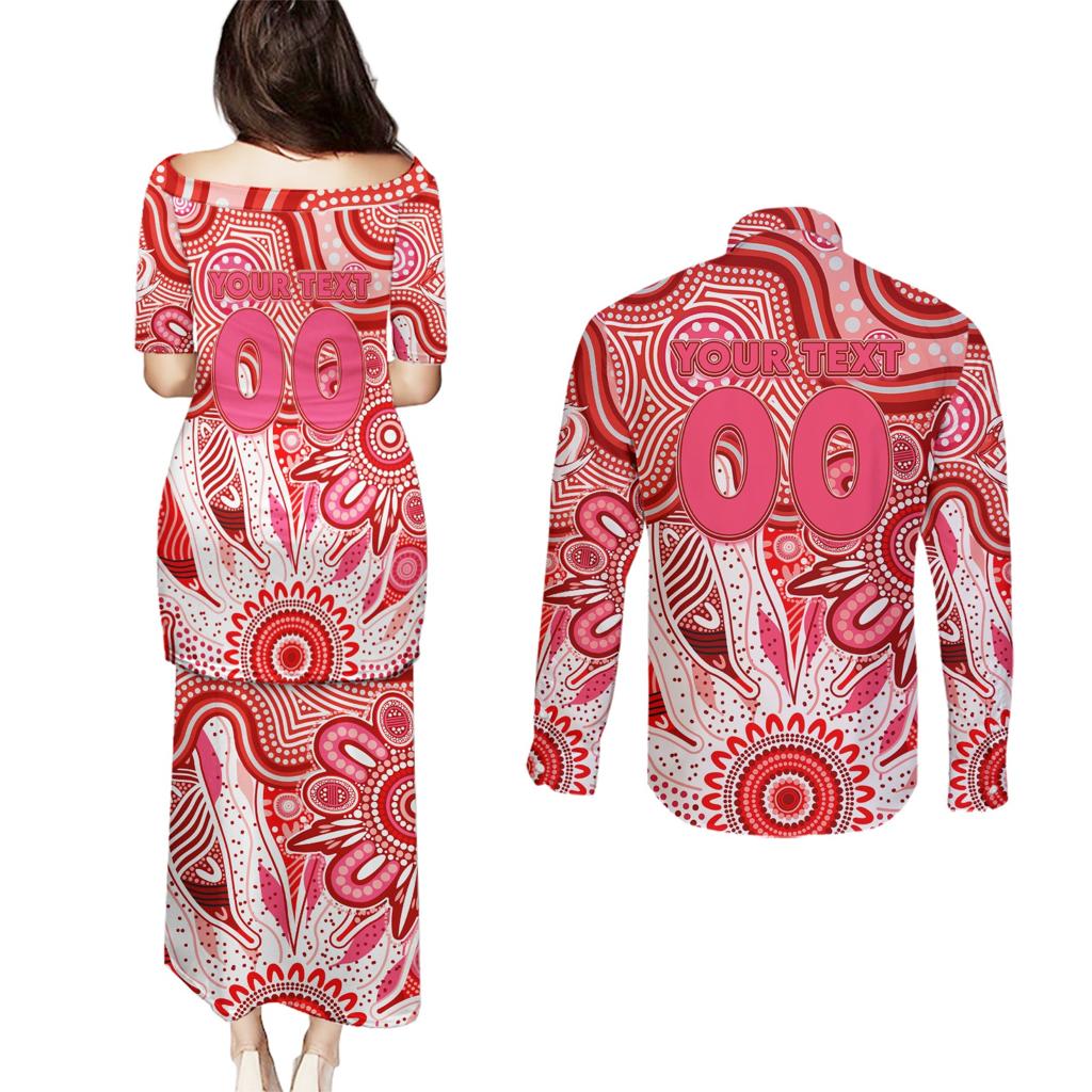 Personalised Swans NAIDOC Week 2024 Couples Matching Puletasi and Long Sleeve Button Shirt Aussie Aboriginal Art