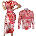 Personalised Swans NAIDOC Week 2024 Couples Matching Short Sleeve Bodycon Dress and Long Sleeve Button Shirt Aussie Aboriginal Art