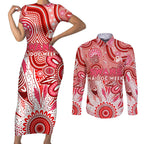 Personalised Swans NAIDOC Week 2024 Couples Matching Short Sleeve Bodycon Dress and Long Sleeve Button Shirt Aussie Aboriginal Art