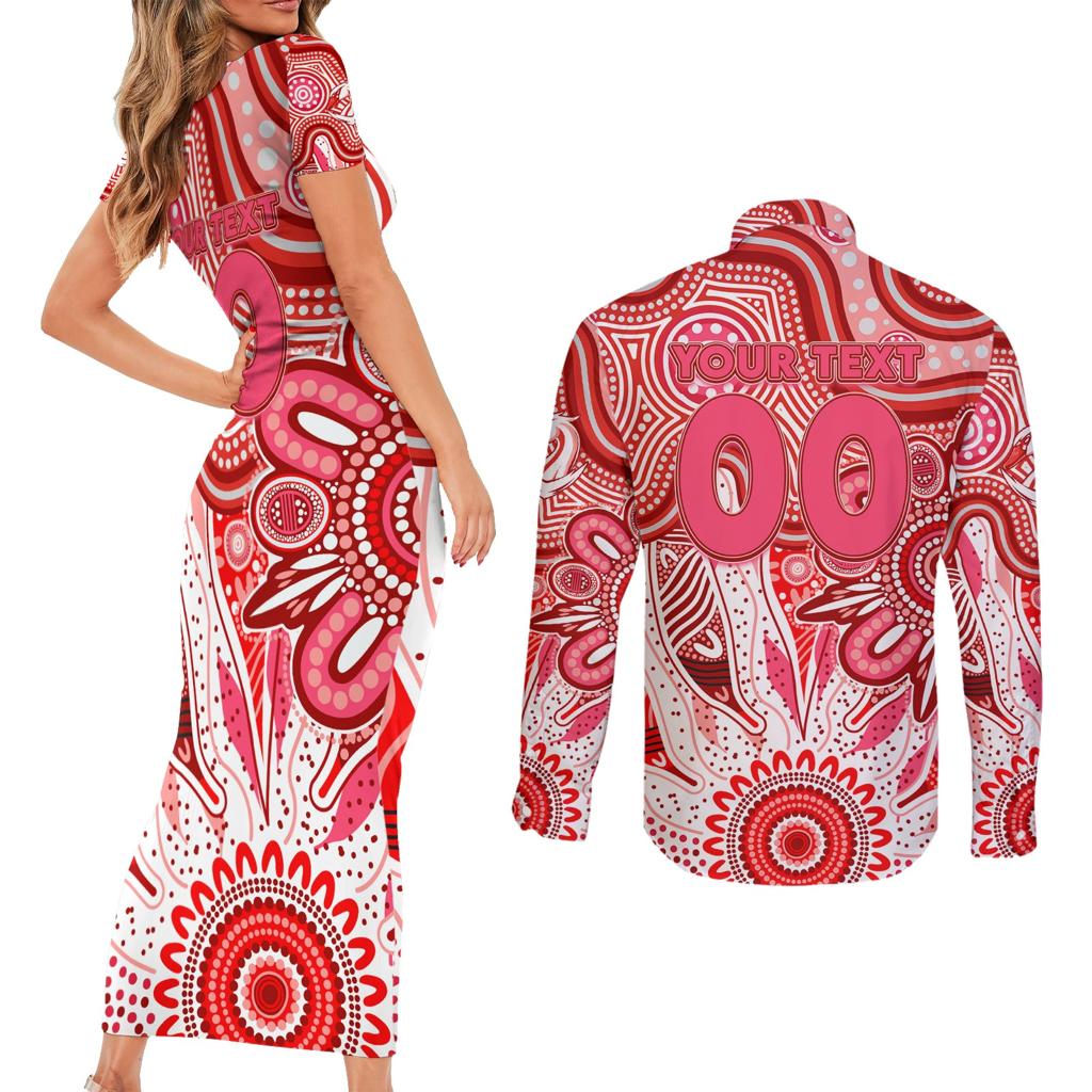 Personalised Swans NAIDOC Week 2024 Couples Matching Short Sleeve Bodycon Dress and Long Sleeve Button Shirt Aussie Aboriginal Art