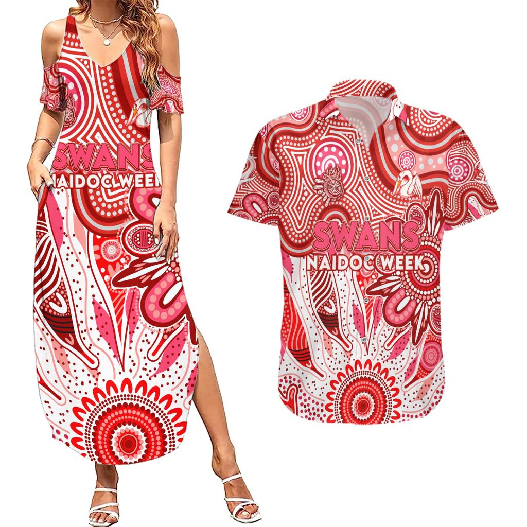 Personalised Swans NAIDOC Week 2024 Couples Matching Summer Maxi Dress and Hawaiian Shirt Aussie Aboriginal Art