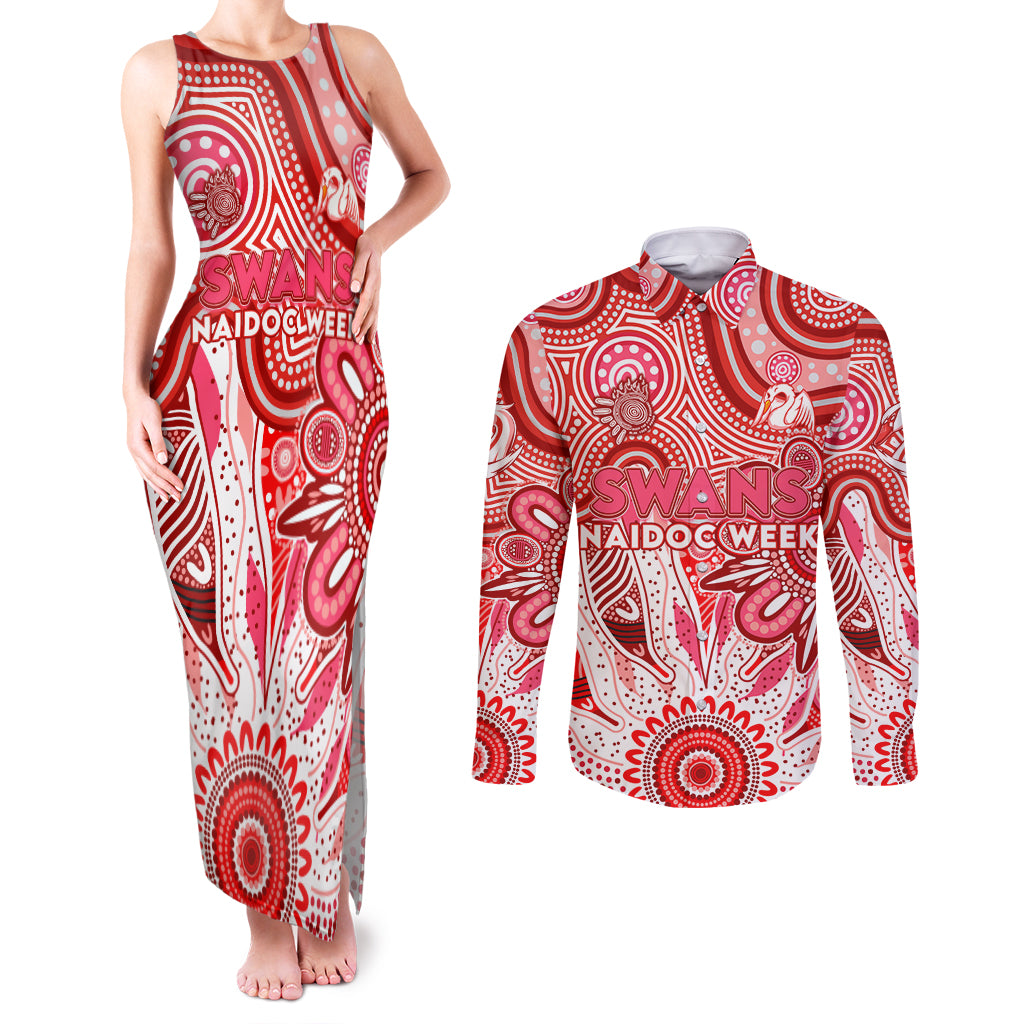 Personalised Swans NAIDOC Week 2024 Couples Matching Tank Maxi Dress and Long Sleeve Button Shirt Aussie Aboriginal Art