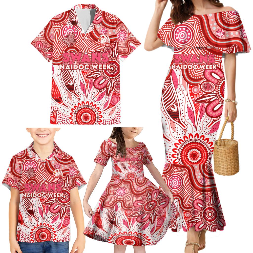 Personalised Swans NAIDOC Week 2024 Family Matching Mermaid Dress and Hawaiian Shirt Aussie Aboriginal Art