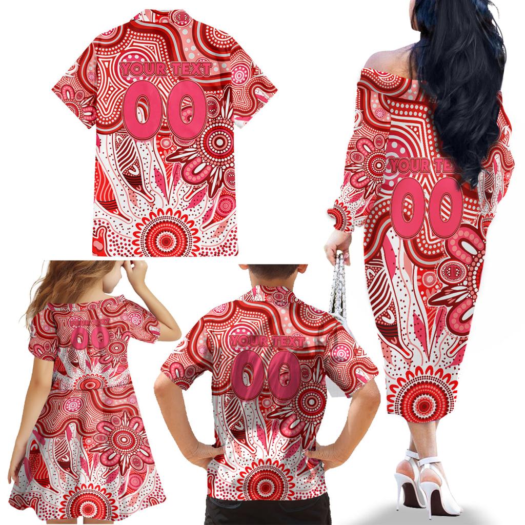 Personalised Swans NAIDOC Week 2024 Family Matching Off The Shoulder Long Sleeve Dress and Hawaiian Shirt Aussie Aboriginal Art